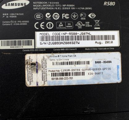 Ноутбук Samsung NP-R580H / Intel Core i5-450M / DDR3-8GB / HDD-500GB / Geforce GT 330M 1GB (к.0300008213)